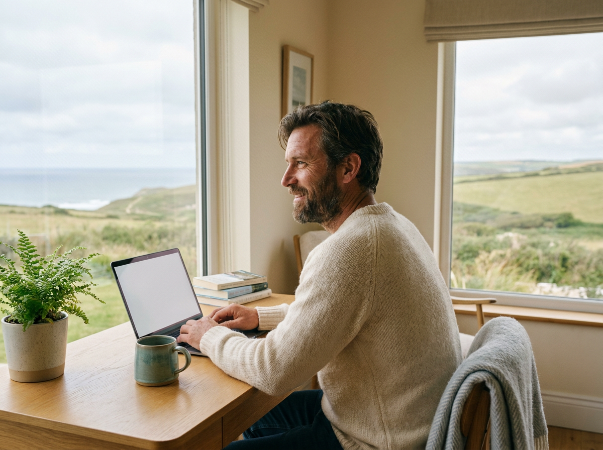 A New Zealand landlord working calmly from home